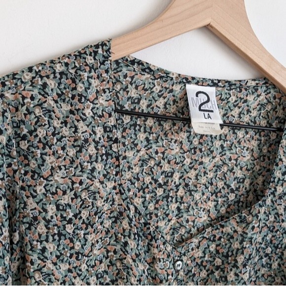 Vintage Ditzy Floral Y2K Button Down Tie Knit Crop Top Shirt - Picture 5 of 8